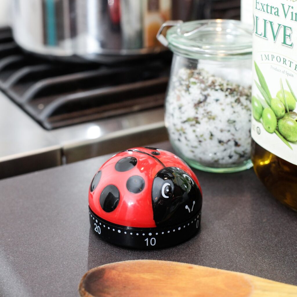a bright red with black spots ladybug kitchen timer can help mama work from home